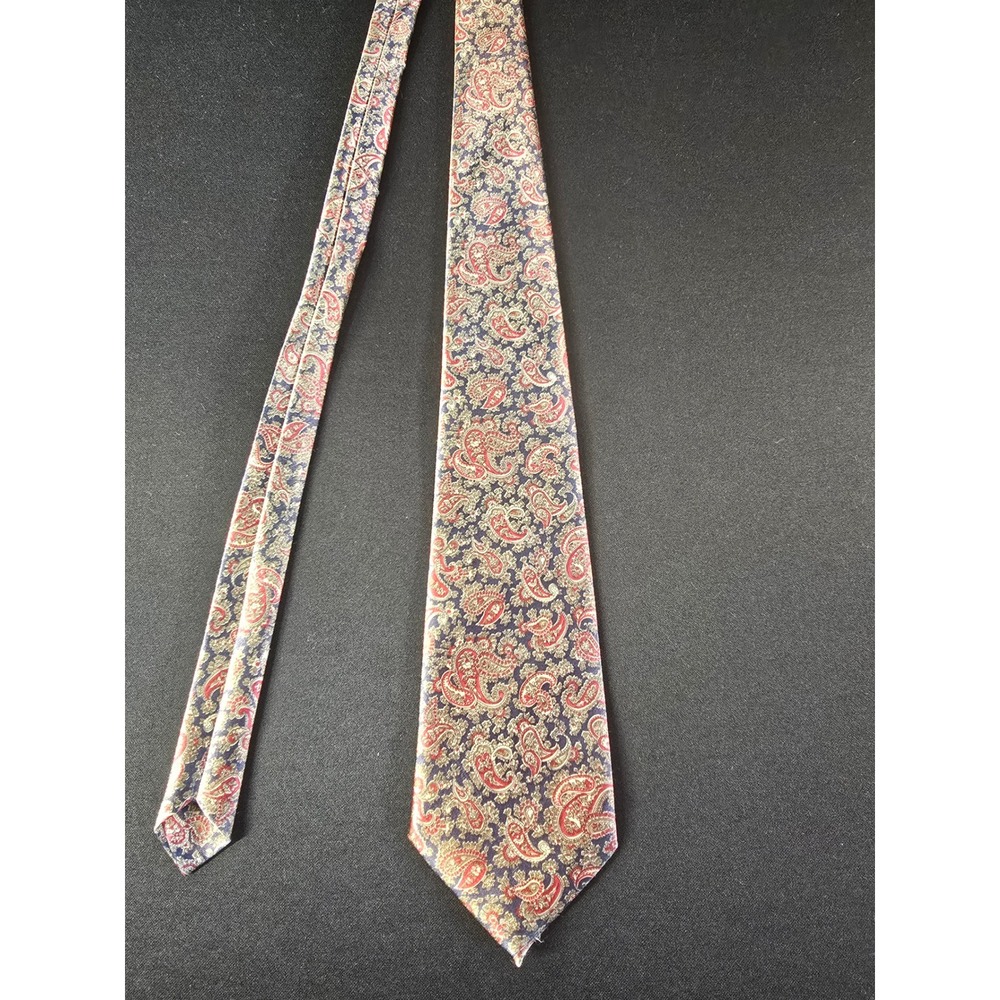 HUGO BOSS Mens Silk Tie Navy Blue Red Gold Paisley Pattern Made in‎ Turkey